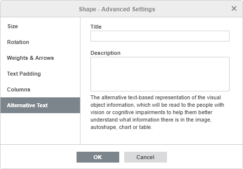 Shape Properties - Alternative Text tab