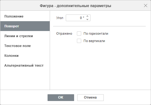 Фигура - дополнительные параметры: Поворот