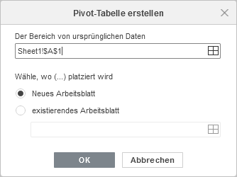 Pivot-Tabelle erstellen - Fenster