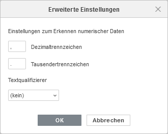 Datenimport Erweiterte Einstellungen