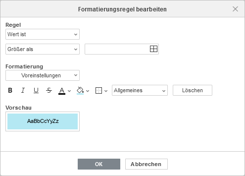 Formatierungsregel Wert ist bearbeiten