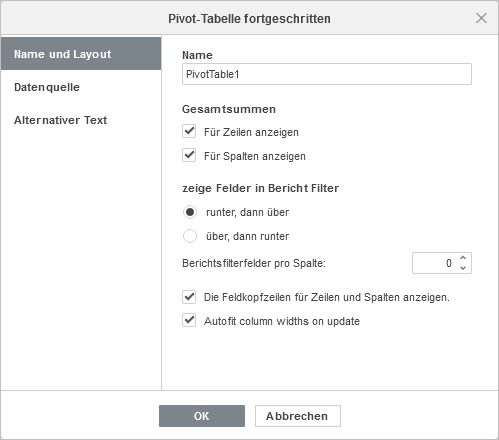 Pivot-Tabelle - Erweiterte Einstellungen