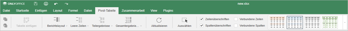 Pivot-Tabelle - Obere Symbolleiste