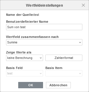 Pivot-Tabelle - Werte - Feldeinstellungen