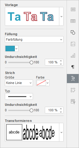 Registerkarte TextArt-Einstellungen