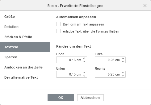 Form - Erweiterte Einstellungen