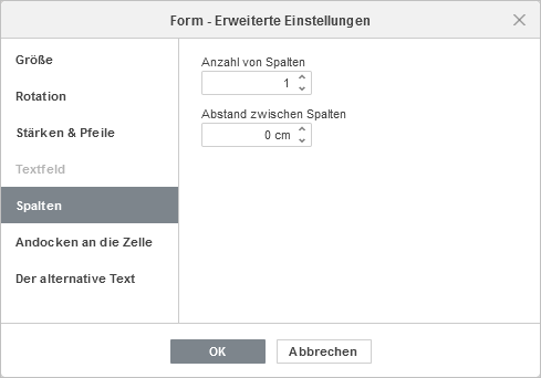 Formeigenschaften - Spalten