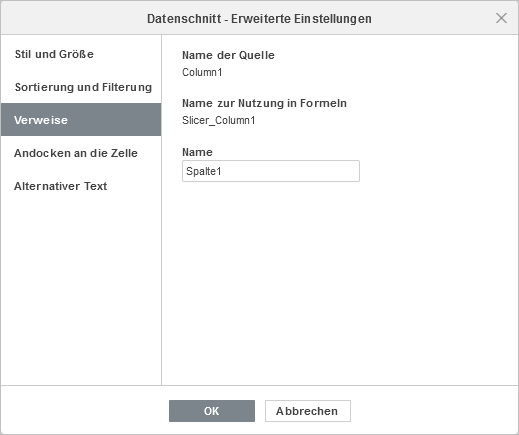 Datenschnitt - Erweiterte Einstellungen