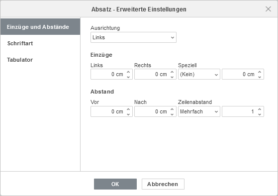 Absatzeigenschaften - Registerkarte Einzüge & Position