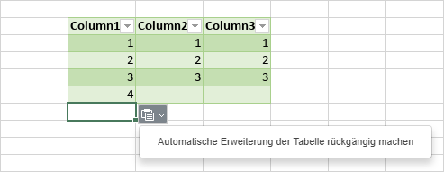 Automatische Erweiterung rückgängig machen