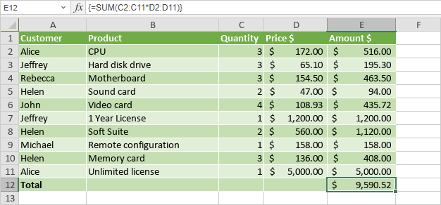 Insert array formulas