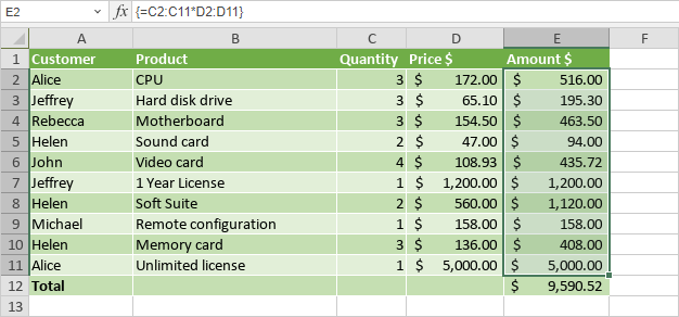 Insert array formulas