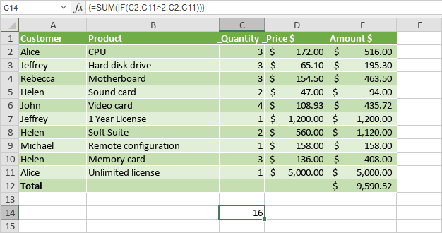 Use array formulas