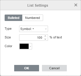 Bulleted list settings