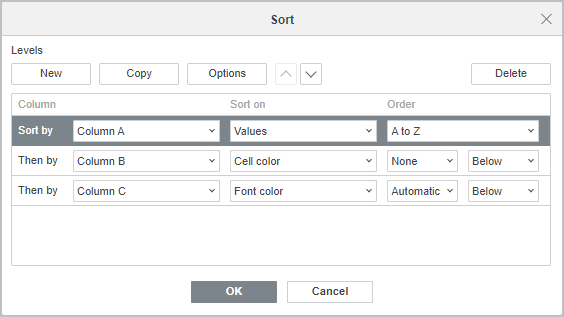 Custom Sort window