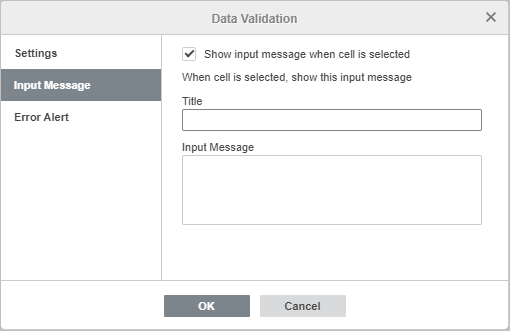 Data validation - input message settings