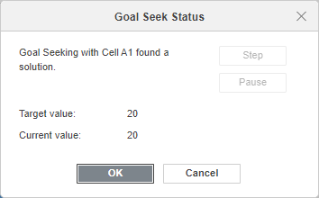 Goal Seek status