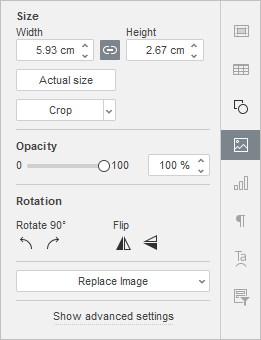 Image Settings Right-Side Panel window