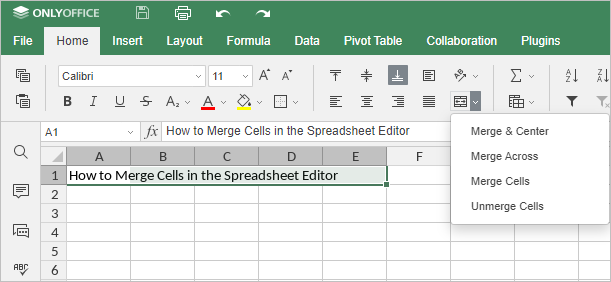 merge cells - menu