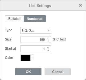 Numbered list settings