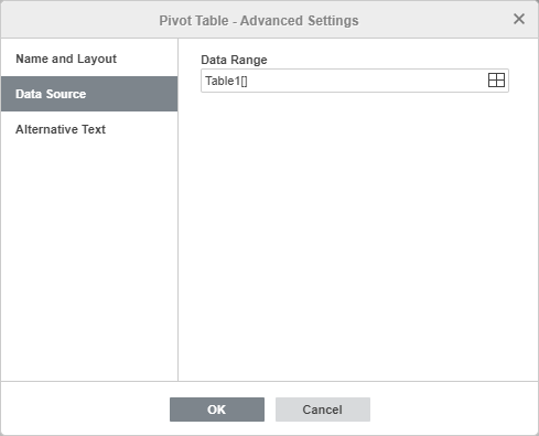Pivot table advanced settings