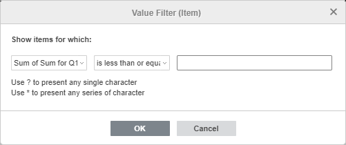 Value Filter window