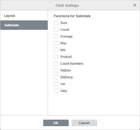 Pivot table Filters field settings