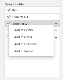 Pivot table settings tab