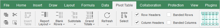 Pivot table toop toolbar