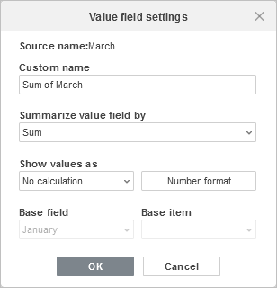 Pivot table Values field settings