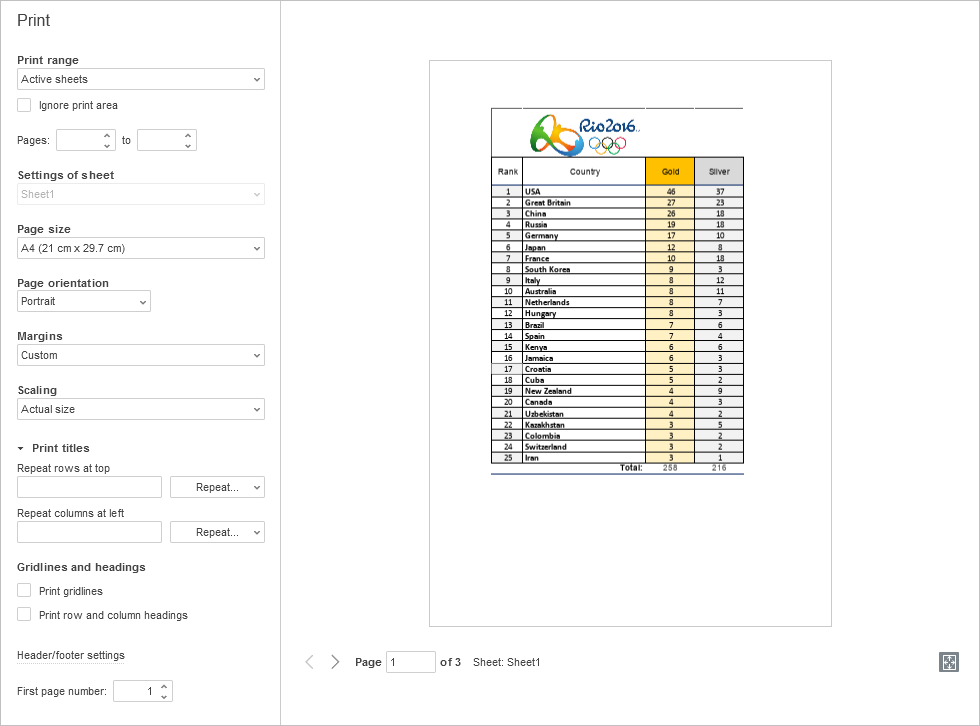 Print Settings window