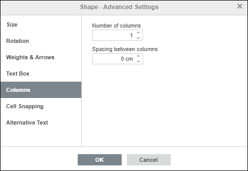 Shape Properties - Columns tab