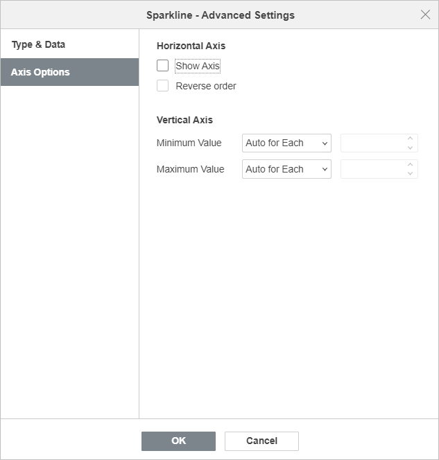 Sparkline Advanced Settings window