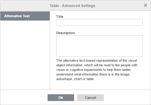 Table - Advanced Settings