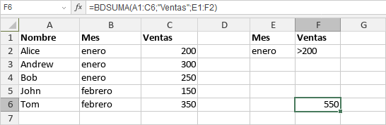 Función BDSUMA