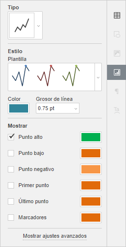 Ventana Ajustes de gráfico Panel derecho