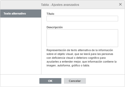 Tabla - ajustes avanzados