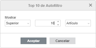 Ventana Top 10 Filtro automático