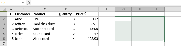 Insérer des formules de tableau