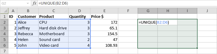 Insérer des formules de tableau