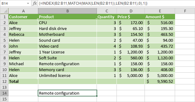 Insérer des formules de tableau