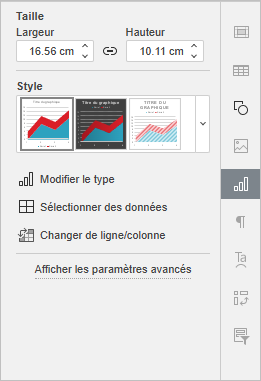 Fenêtre Paramètres du graphique du panneau latéral droit