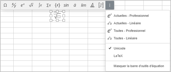 barre d'outils d'équation