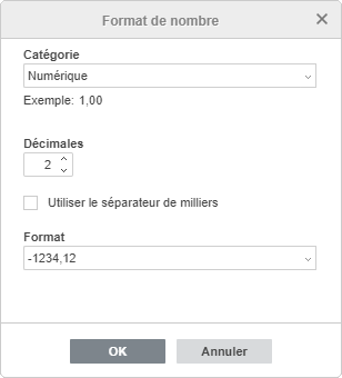 Fenêtre de format de nombre