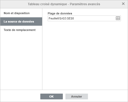 Paramètres avancés du tableau croisé dynamique