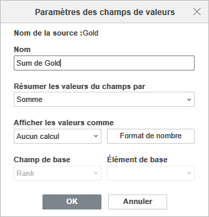 Les options de Valeurs du tableau croisé dynamique