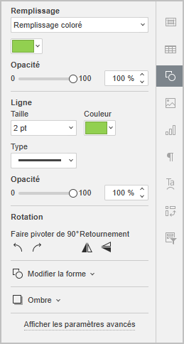 Onglet Paramètres de la forme