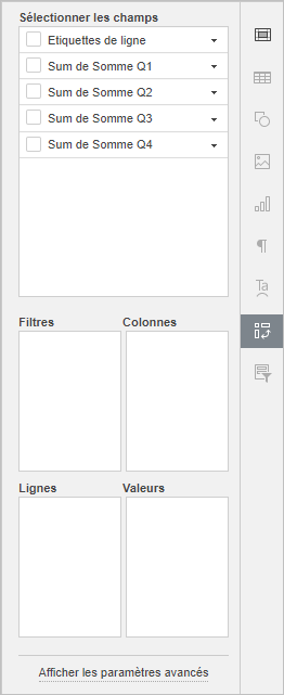 L'onglet Paramètres du tableau croisé dynamique
