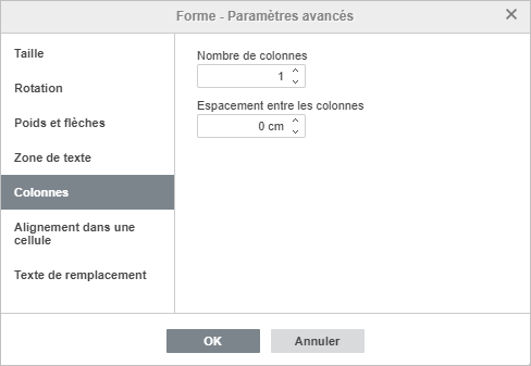 Paramètres de la forme - L'onglet Colonnes