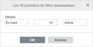 Fenêtre Filtre 10 premiers.